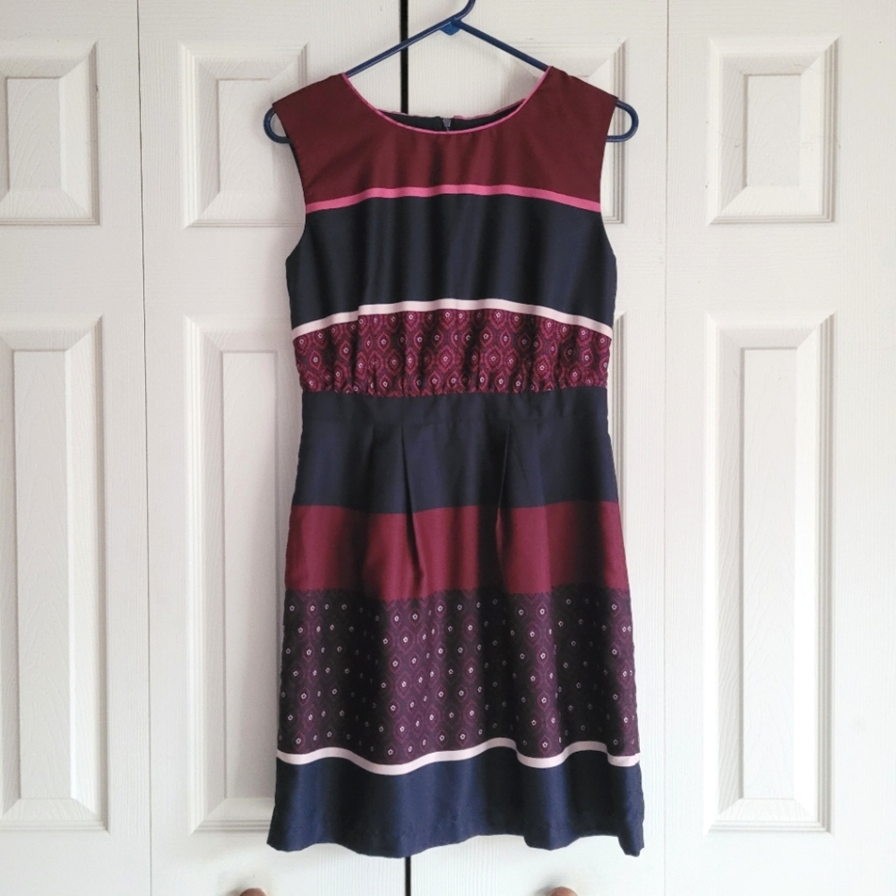 Loft Dress size 0 purple navy burgundy pink striped